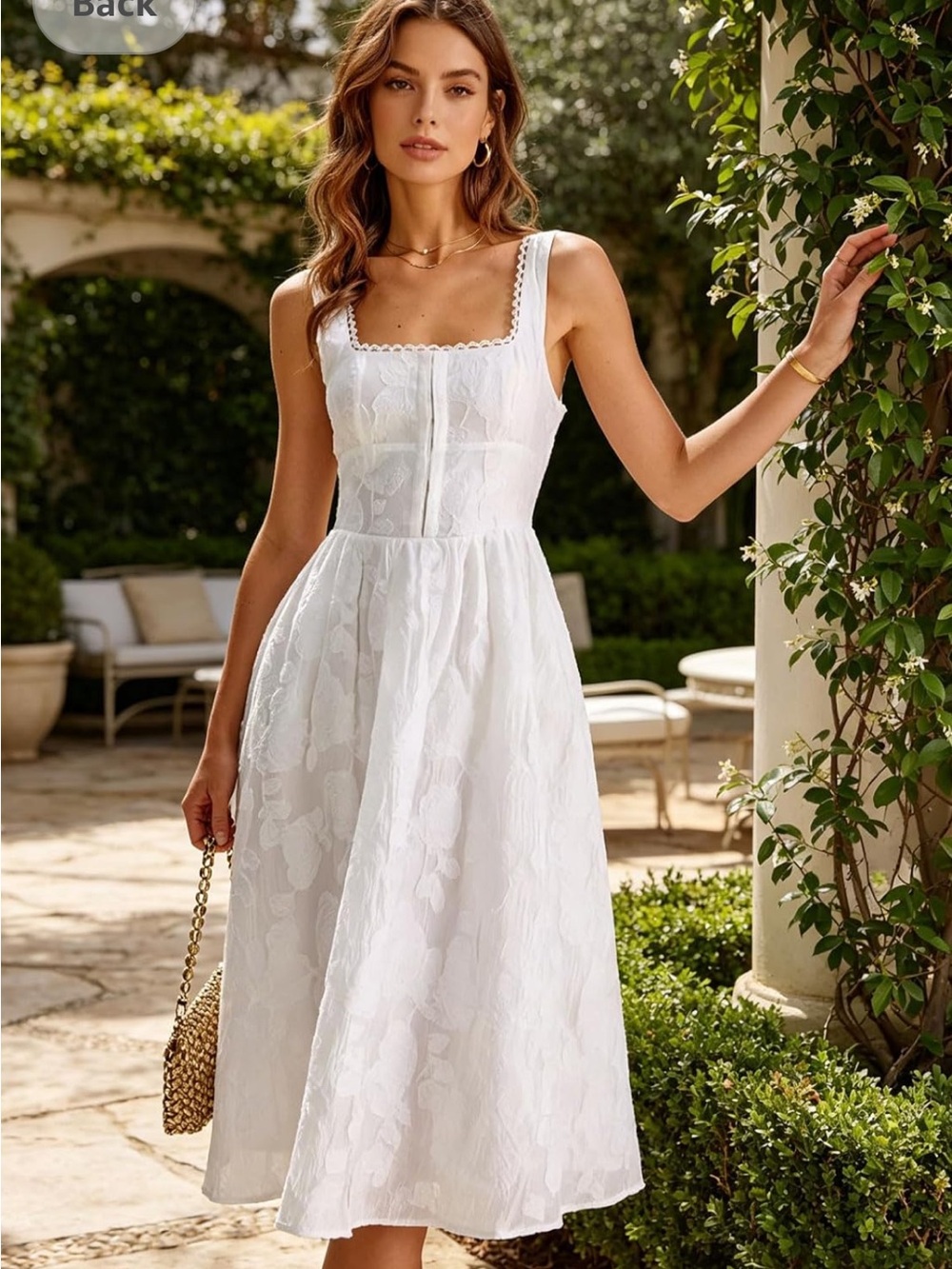 RIHOAS | White Square-Neck Floral Midi Sundress